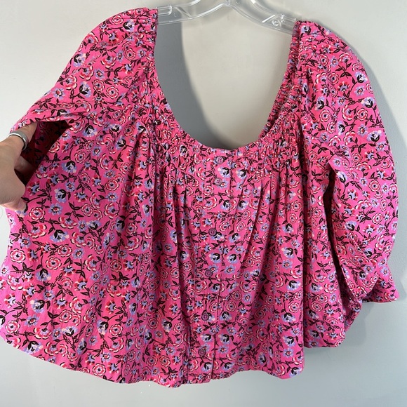 Free People James Smocked Floral Pink Blouse Size Large - Picture 15 of 16